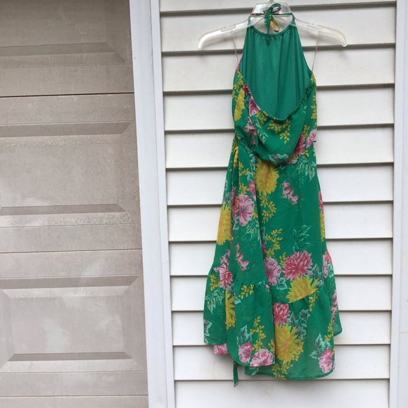 The Childrens Place Dress  Girls Sz XL 14 Green Floral Halter Chiffon Hi Low - Picture 3 of 14